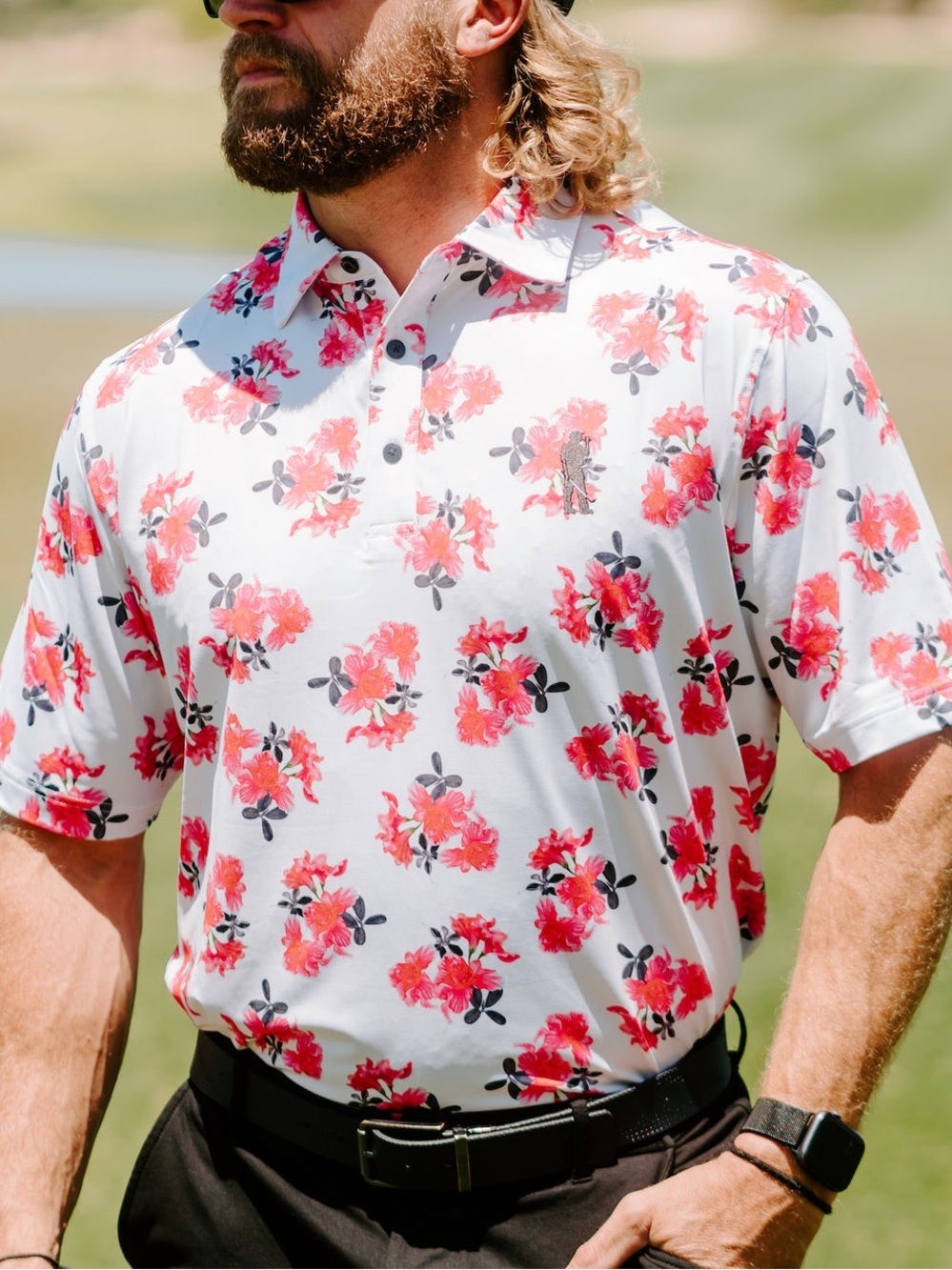 U Suck at Golf | April Bouquet (White) Performance Golf Polo | Size Large
